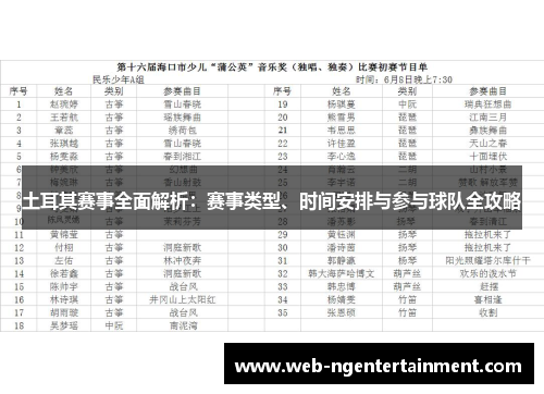 土耳其赛事全面解析：赛事类型、时间安排与参与球队全攻略